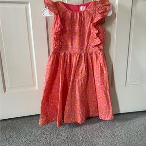 J Crew Pink Floral Girls Dress with Ruffle Sleeves